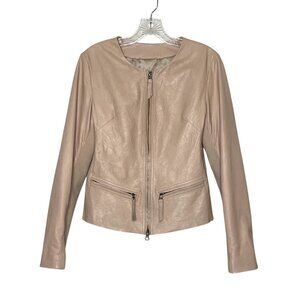 Cigno Nero Women's Beige Genuine Leather Jacket Size 34 Zip Closure and Pockets